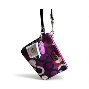 💖 Coach Op Art Wristlet Plum Pink Multicolor Signature Zip Pouch NWT